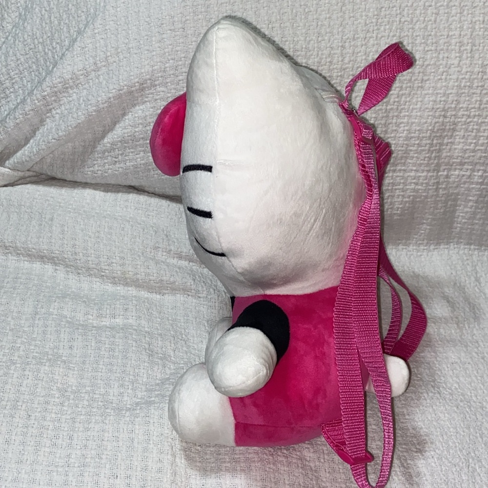 Nwot Hello Kitty Soft Plush Backpack Web Straps Pink White Zip Pocket - Picture 6 of 12